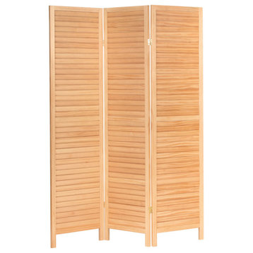 6' Tall Wooden Louvered Room, Natural, 3 Panel