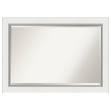 Eva White Silver Beveled Bathroom Wall Mirror - 41.5 x 29.5 in.