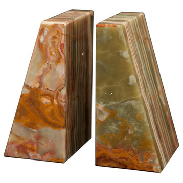 Platanus Collection Black and Gold Marble Bookends, Whirl Green Onyx