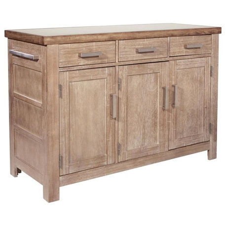 Cocina Kitchen Island in Brown Engineered Wood with Stainless Top