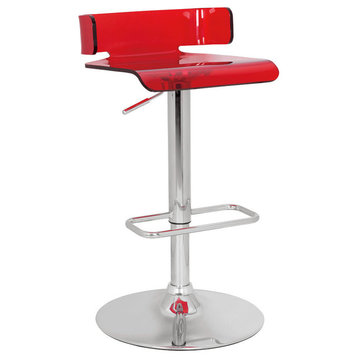 Rania Adjustable Stool With Swivel, Red And Chrome