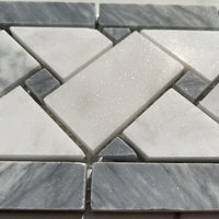 Carrara Venato Marble Basketweave Mosaic Border Dark Gray Dots Honed, 1 sheet