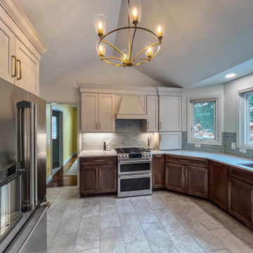 Two Tone Kitchen with Wood Stained and Light Beige Cabinets
