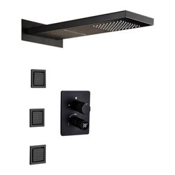 Terracina 22" Matte Black LED Rainfall Shower System With 3 Body Jets, Non LED - Showerheads And Body Sprays