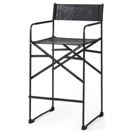 Black Leather Director's Chair Counter Stool