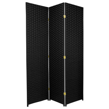 6' Tall Woven Fiber Room Divider, 3 Panel, Black
