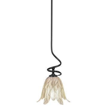 Capri 1-Light Mini Pendant with Hang Straight Swivel, Matte Black/Vanilla Leaf