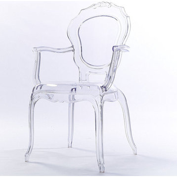 Stackable Designer Ghost Style Armchair With Back Arm Dining Room Chair, Clear