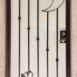 Cat & Moon Wrought Iron Security Door - Front Doors