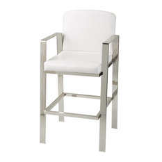 Fashion Bed Group - Juneau Metal Bar Stools With Upholstered Seats, Set of 2, White and Nickel - Bar Stools and Counter Stools
