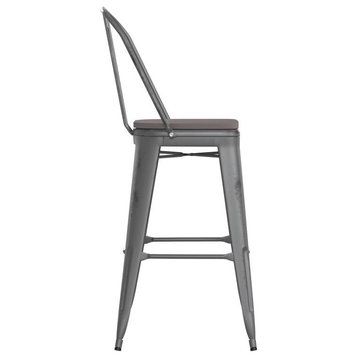 Silver Metal Stool-Gray Seat