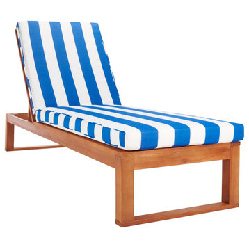Solano Sunlounger, Natural Wood/Royal Blue Stripe Stripe Cushion