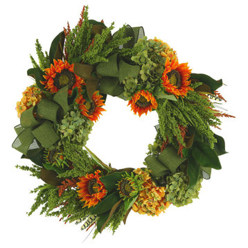 26" Hydrangea, Sunflower and Heather Fall Wreath