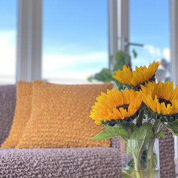 Cappuccino Sofa & Mango Pillows Slipcovers | Mamma Mia Covers