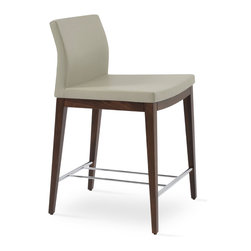 PASHA COUNTER American Walnut - Light Grey Leatherette - Bar Stools And Counter Stools