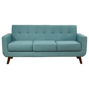 Retro Modern Sofa, Curved Silhouette With Buttonless Tufted Back, Turquoise Sea