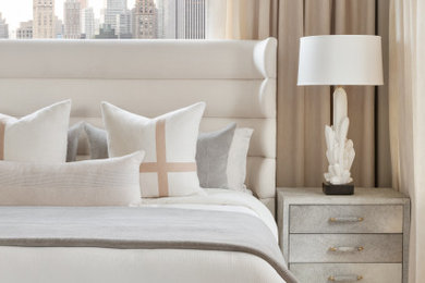 Bedroom - contemporary medium tone wood floor and brown floor bedroom idea in New York