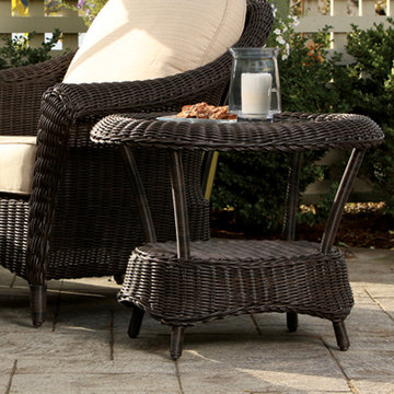 Outdoor Wicker End Table (w/ Glass Top)