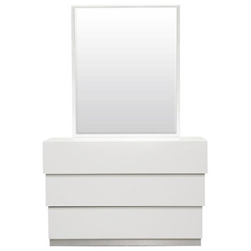 Best Master Florence 2-Piece Poplar Wood Bedroom Dresser and Mirror Set in White