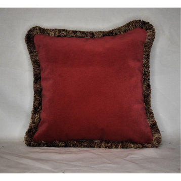 red velvet fringed decorative throw pillow for sofa or bed, 20x20
