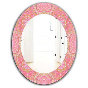 Designart Pink Spheres 4 Bohemian Eclectic Frameless Oval Or Round Wall Mirror,
