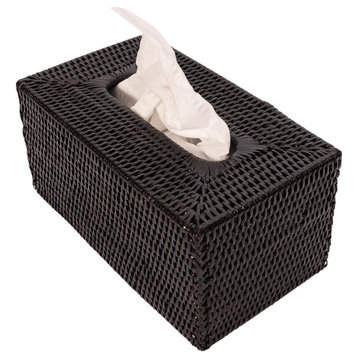 Artifacts Rattan™ Rectangular Tissue Box Cover, Tudor Black, 10"x6"x5"
