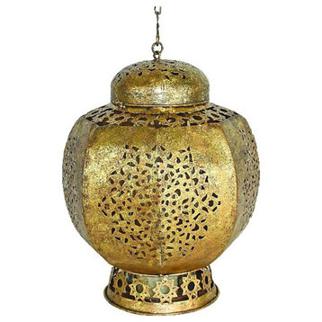 Elegant Pierced Brass Metal Candle Lantern Antique Style Gold Moroccan Garden