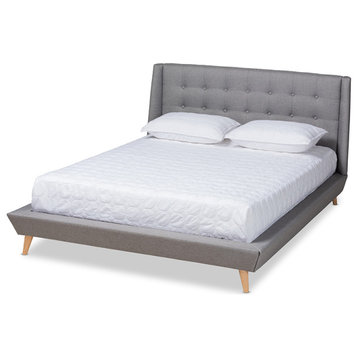 Naya Mid-Century Modern Gray Fabric Upholstered King Size Wingback Platform Bed