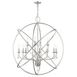 Livex Lighting - Aria 12 Light Brushed Nickel Grande Foyer Chandelier - The delicate dangling crystals of the Aria collection adds an eclectic counterpoint to the grande luxurious orb. The twelve-arm light cluster nestled within orbiting rings features faceted clear teardrop crystals.  This fixture will look fabulous in the foyer or entryway. With its easy installation and low upkeep requirements, this light will not disappoint. It is shown in a brushed nickel finish.