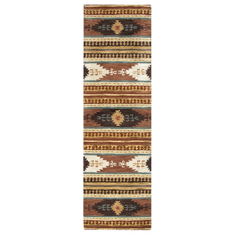 Alora Decor Ryder 2'6" x 10' Tribal Multi/Brown/Blue/Gold/Khaki Hand-Tufted Rug