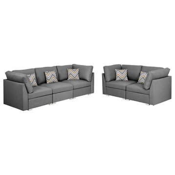 Amira Gray Linen Fabric Sofa and Loveseat Living Room Set with Accent Pillows