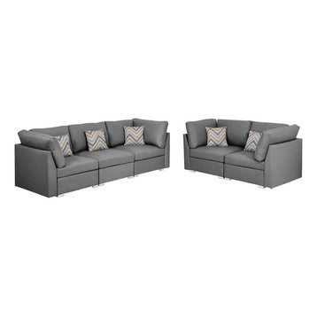 Amira Gray Linen Fabric Sofa and Loveseat Living Room Set with Accent Pillows