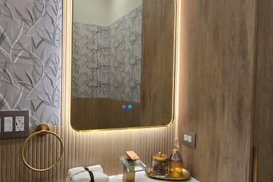 Transitional powder room photo in Chicago