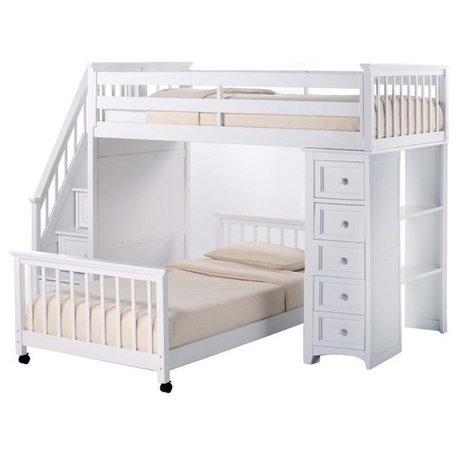 NE Kids Schoolhouse Wood/Veneers Bunk Bed with Chest in White