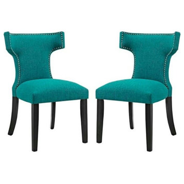 Modway Curve Fabric Dining Side Chairs, Set of 2, Teal