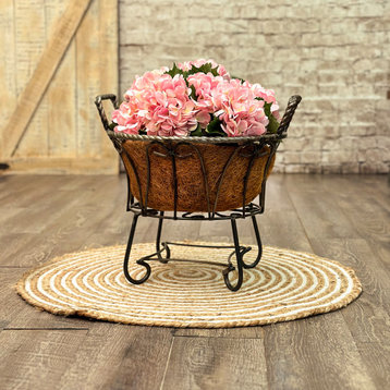 Wrought Iron Short Basket With Double Handle