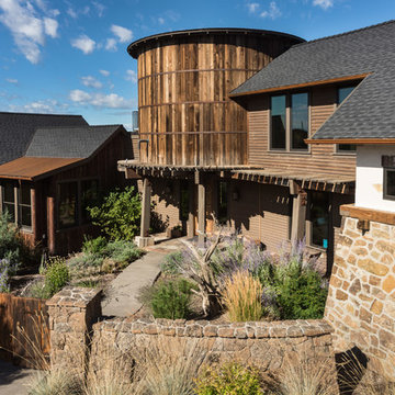 Water tower inspired home front gated area