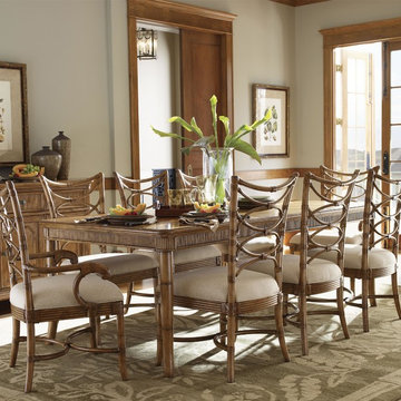 ine-Piece Boca Grande Rectangular Leg Table & Sanibel Bent Rattan Chairs Set