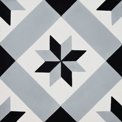 Moroccan Mosaic and Tile House - Kotoubia Handmade Cement Tile, Gray/Black, Sample - Wall And Floor Tile