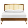 Cane Bed, Woven Rattan Bed, Art Moderne Curve Platform Bed, Walnut, Full