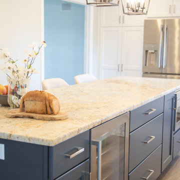 Warm White and Blue Kitchen