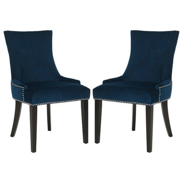Safavieh Lester Dining Chairs, Set of 2, Navy, Fabric, Espresso