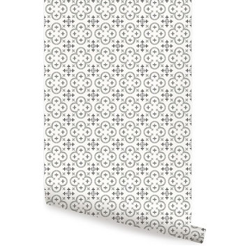 Flower Moroccan Tile Peel & Stick Vinyl Wallpaper, Grey, 24"w X 60"h