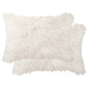 Belton Faux Fur Pillows, Set of 2, Off-White, 12"x20"