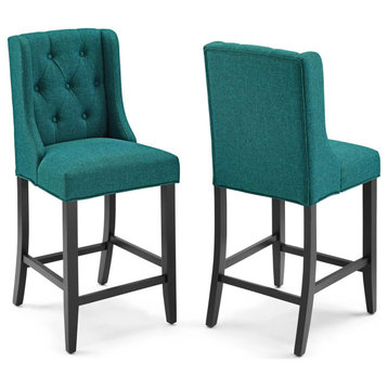 Baronet Counter Bar Stool Upholstered Fabric Set of 2, Teal