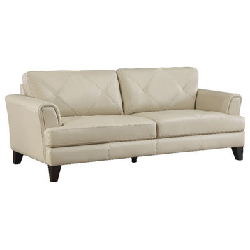 Lexicon Thierry 19" Modern Plywood and Leather Sofa in Cream Finish