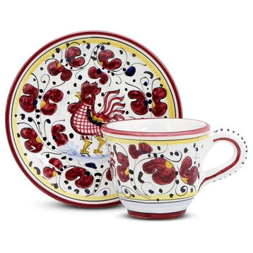 ORVIETO RED ROOSTER: Espresso cup and Saucer