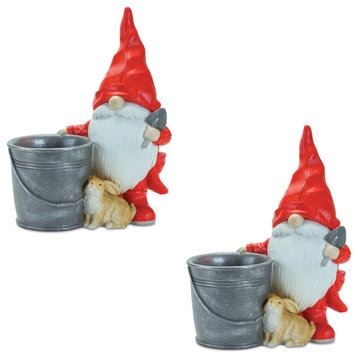 Gnome W/Pail And Bunny (Set Of 2) 8.25"L x 11.25"H Resin