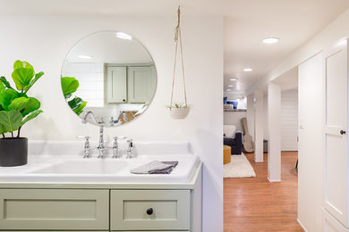 Example of a farmhouse basement design in Portland