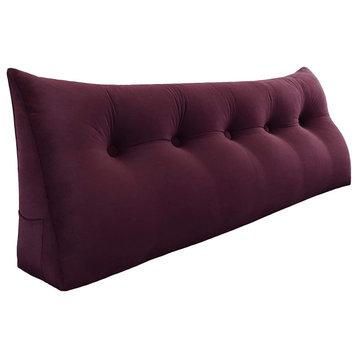 WOWMAX Bed Rest Reading Pillow Headboard Wedge Cushion Velvet Wine Red, 59x20x8